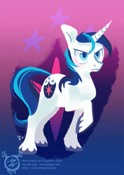 Size: 600x849 | Tagged: safe, artist:mmishee, shining armor, pony, unicorn, colored hooves, cutie mark, cutie mark background, hooves, horn, lineless, male, raised hoof, solo, stallion