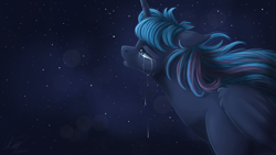 Size: 3687x2074 | Tagged: safe, artist:ebonytails, princess luna, alicorn, pony, crying, floppy ears, looking up, s1 luna, solo, stars