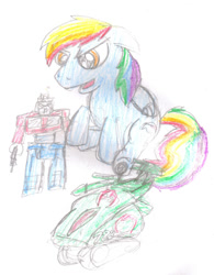 Size: 789x1013 | Tagged: safe, rainbow dash, pegasus, pony, optimus prime, springer, toy, transformers