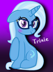 Size: 600x819 | Tagged: safe, artist:boringbases, artist:grapefruitface1, derpibooru import, trixie, pony, unicorn, blushing, glasses, gradient background, happy, smiling, solo