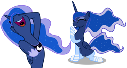 Size: 1914x1024 | Tagged: source needed, useless source url, safe, artist:cencerberon, artist:tamalesyatole, princess luna, alicorn, pony, clothes, laughing, nose in the air, self ponidox, show accurate, socks, striped socks