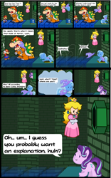 Size: 4985x7997 | Tagged: safe, artist:little jackie papercut, derpibooru import, starlight glimmer, trixie, pony, comic:paper trixie, bowser, bowser's castle, comic, mario, paper mario, princess peach, super mario bros.