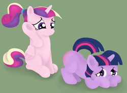 Size: 1195x876 | Tagged: safe, artist:sternymares, princess cadance, twilight sparkle, alicorn, pony, babysitting, crying, punishment, sad, spanking, this hurts me more than it hurts you