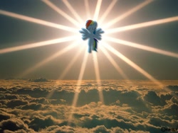 Size: 680x510 | Tagged: safe, rainbow dash, angel, beautiful, cloud, cloudy, crepuscular rays, irl, majestic, photo, ponies in real life, solo, sunrise