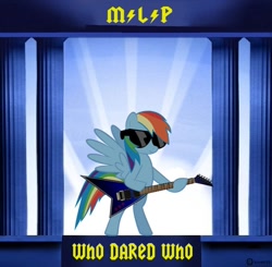 Size: 680x666 | Tagged: safe, rainbow dash, pegasus, pony, ac/dc, album cover, column, electric guitar, female, guitar, mare, music, musical instrument, ponified, ponified album cover, sunglasses