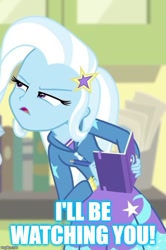 Size: 500x753 | Tagged: safe, derpibooru import, edit, edited screencap, screencap, trixie, equestria girls, equestria girls series, forgotten friendship, cropped, image macro, meme, solo, text, trixie yells at everything