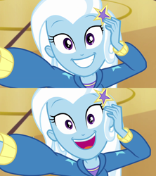 Size: 1920x2160 | Tagged: safe, derpibooru import, screencap, trixie, better together, do it for the ponygram!, equestria girls, barrette, clothes, cute, diatrixes, female, hoodie, looking at you, selfie, suddenly trixie