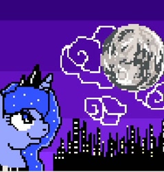 Size: 522x546 | Tagged: safe, artist:patterndream, princess luna, alicorn, pony, 8-bit, city, moon, pixel art, princess, solo