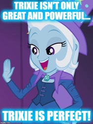 Size: 500x666 | Tagged: safe, derpibooru import, trixie, equestria girls, rainbow rocks, female, image macro, meme, solo, text, trixie yells at everything