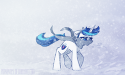 Size: 3000x1800 | Tagged: safe, artist:novabytes, shining armor, pony, unicorn, the crystal empire, blizzard, clothes, scarf, snow, snowfall, solo