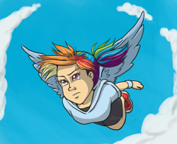 Size: 600x487 | Tagged: safe, artist:feujenny07, rainbow dash, converse, flying, humanized, shoes, winged humanization