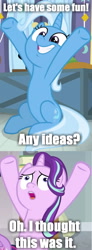 Size: 540x1471 | Tagged: safe, derpibooru import, edit, edited screencap, screencap, starlight glimmer, trixie, pony, unicorn, a horse shoe-in, comic, garfield, hooves in air, impact font, screencap comic, text