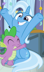 Size: 660x1080 | Tagged: safe, derpibooru import, edit, edited screencap, editor:undeadponysoldier, screencap, spike, trixie, dragon, a horse shoe-in, cropped, female, male, shipping, spikelove, spixie, straight