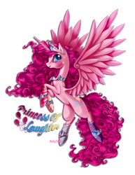 Size: 1700x2200 | Tagged: safe, artist:rubypm, pinkie pie, alicorn, pony, alicornified, element of laughter, pinkiecorn, race swap, solo, xk-class end-of-the-world scenario