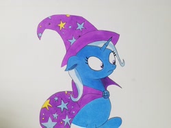 Size: 2052x1538 | Tagged: safe, artist:polar_storm, derpibooru import, trixie, pony, unicorn, cape, clothes, colored sketch, female, hat, mare, purple eyes, solo, traditional art