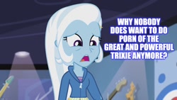 Size: 1280x720 | Tagged: safe, derpibooru import, edit, edited screencap, screencap, trixie, equestria girls, guitar centered, grammar error, implied porn