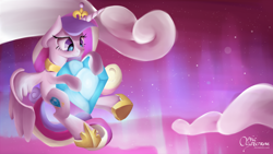 Size: 1920x1080 | Tagged: safe, artist:opticspectrum, princess cadance, alicorn, pony, crystal heart, hug, solo, wallpaper