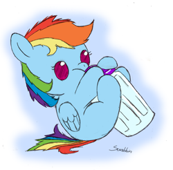 Size: 1229x1207 | Tagged: safe, artist:suahkin, rainbow dash, pegasus, pony, baby, baby pony, bottle, filly, foal