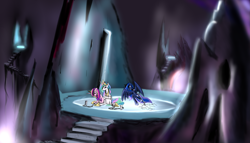 Size: 3077x1764 | Tagged: safe, artist:spacehunt, princess cadance, princess celestia, princess luna, alicorn, pony, twilight's kingdom, chains, imprisonment, tartarus