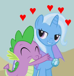 Size: 424x438 | Tagged: safe, derpibooru import, edit, edited screencap, editor:undeadponysoldier, screencap, spike, trixie, dragon, boast busters, cropped, female, floating heart, heart, male, momma trixie, shipping, spixie, straight