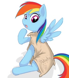 Size: 500x565 | Tagged: source needed, safe, artist:starlightspark, rainbow dash, pegasus, pony, clothes, dress, sack