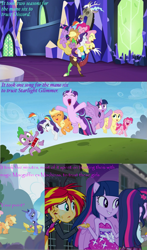 Size: 1223x2087 | Tagged: safe, edit, edited screencap, screencap, applejack, discord, princess luna, sci-twi, starlight glimmer, sunset shimmer, twilight sparkle, twilight sparkle (alicorn), alicorn, equestria girls, friendship is magic, the cutie re-mark, twilight's kingdom, drama, op is a cuck, op is trying to start shit, s1 luna, starlight drama