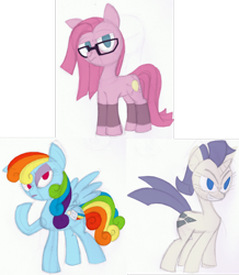 Size: 1200x1377 | Tagged: safe, artist:frostedwarlock, pinkie pie, rainbow dash, rarity, earth pony, pegasus, pony, unicorn, alternate hairstyle, alternate universe, ask, diane pie, pinkamena diane pie