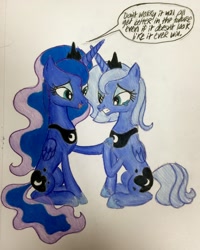 Size: 2200x2744 | Tagged: safe, artist:darkest-lunar-flower, princess luna, alicorn, pony, comforting, s1 luna, self ponidox, traditional art