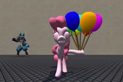 Size: 720x480 | Tagged: safe, pinkie pie, earth pony, pony, balloon, gmod, lucario, pokémon