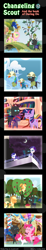 Size: 600x3263 | Tagged: safe, artist:vavacung, applejack, daring do, fluttershy, pinkie pie, princess luna, rainbow dash, rarity, twilight sparkle, oc, alicorn, changeling, earth pony, pegasus, pony, unicorn, comic:changeling-scout, cloudsdale, comic, cruise, dream, dream walker luna, mane six, next generation, party, pointy ponies, scout gets all the mares, sweet apple acres