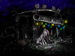 Size: 1280x960 | Tagged: safe, artist:agm, pinkie pie, earth pony, pony, alone, car, depression, female, junkyard, lonely, mare, party, pinkamena diane pie, sad, sitting, solo