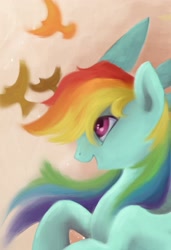 Size: 1620x2364 | Tagged: dead source, safe, artist:snufflin, rainbow dash, bird, pegasus, pony, happy, smiling, solo