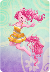 Size: 700x1006 | Tagged: safe, artist:cosmicunicorn, pinkie pie, anthro, unguligrade anthro, cute, diapinkes, eyes closed, jumping, solo