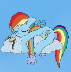 Size: 712x720 | Tagged: safe, artist:lt-draws-ponies, rainbow dash, pegasus, pony, blue coat, cloud, female, mare, multicolored mane, sleeping, solo