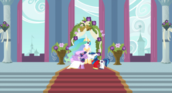 Size: 1024x558 | Tagged: source needed, safe, edit, princess celestia, shining armor, twilight sparkle, twilight sparkle (alicorn), alicorn, pony, unicorn, female, incest, kissing, male, mare, shiningsparkle, shipping, straight, wedding