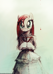 Size: 638x900 | Tagged: safe, artist:foxinshadow, pinkie pie, pony, bipedal, clothes, dress, pinkamena diane pie, solo