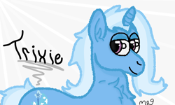 Size: 1154x692 | Tagged: safe, artist:magnetarium, derpibooru import, trixie, pony, unicorn, abstract background, chest fluff, female, lidded eyes, mare, solo