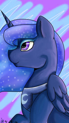 Size: 640x1136 | Tagged: safe, artist:juniormintotter, princess luna, alicorn, pony, female, horn, mare, simple background, solo