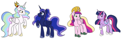 Size: 4000x1306 | Tagged: safe, artist:fairiegirl101, princess cadance, princess celestia, princess luna, twilight sparkle, twilight sparkle (alicorn), alicorn, pony, alicorn tetrarchy, avatar kuruk, avatar kyoshi, avatar roku, avatar the last airbender, avatar yangchen, crossover, female, headpiece, mare, older, raised hoof, simple background, yangchen