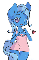 Size: 325x500 | Tagged: safe, artist:kirinit, derpibooru import, trixie, anthro, :p, cute, diatrixes, female, floating heart, heart, heart eyes, heart hands, looking at you, one eye closed, simple background, solo, tongue out, white background, wingding eyes, wink