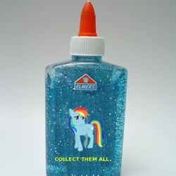 Size: 500x500 | Tagged: source needed, safe, rainbow dash, pegasus, pony, blue, glue, glue bottle, implied death, solo