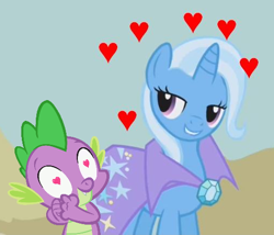 Size: 504x432 | Tagged: safe, derpibooru import, edit, edited screencap, screencap, spike, trixie, dragon, female, heart eyes, male, shipping, spixie, straight, wingding eyes