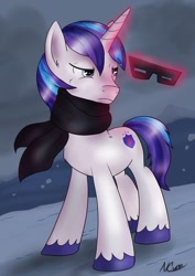 Size: 752x1063 | Tagged: safe, artist:cwossie, shining armor, pony, unicorn, clothes, crystal empire, goggles, scarf, solo