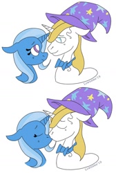 Size: 976x1454 | Tagged: safe, artist:lowname, derpibooru import, prince blueblood, trixie, pony, bluetrix, female, male, shipping, straight