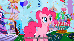Size: 640x355 | Tagged: safe, screencap, pinkie pie, earth pony, pony, female, mare, pink coat, pink mane, solo, youtube caption