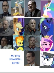 Size: 638x859 | Tagged: safe, discord, princess cadance, princess celestia, princess luna, shining armor, alicorn, pony, unicorn, adolf hitler, alfred jodl, downfall, hans krebs, hermann fegelein, hermann göring, joseph goebbels, parody, wilhelm burgdorf