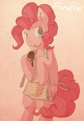 Size: 837x1200 | Tagged: safe, artist:lonelycross, pinkie pie, pony, apron, bipedal, clothes