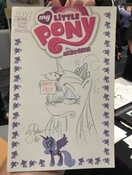 Size: 768x1024 | Tagged: safe, artist:andypriceart, princess luna, tiberius, alicorn, pony, luna is not amused, s1 luna, traditional art