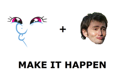 Size: 1337x796 | Tagged: safe, rainbow dash, pegasus, pony, all caps, dashface, david tennant, doctor who, exploitable meme, make it happen, meme, meta, tennantface