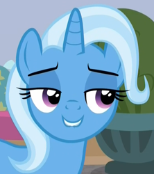 Size: 770x866 | Tagged: safe, derpibooru import, screencap, trixie, pony, unicorn, a horse shoe-in, cropped, female, juxtaposition bait, lidded eyes, lip bite, mare, out of context, sideways glance, solo